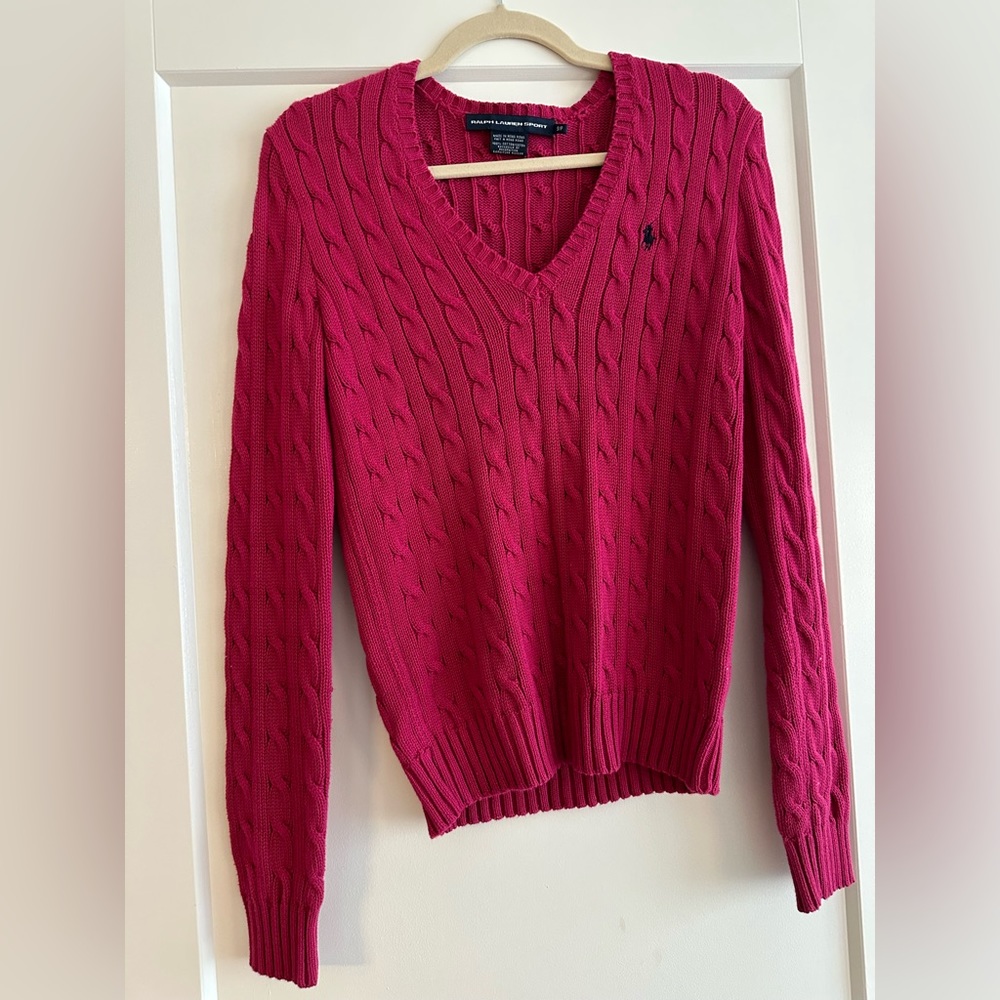 Polo Ralph Lauren - icon logo cotton cable knit sweater in hot pink